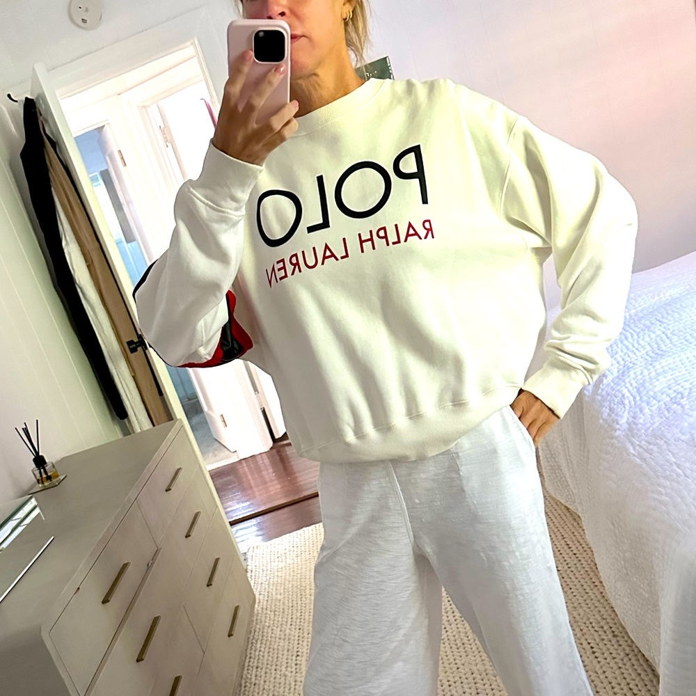 Polo Ralph Lauren cream sweatshirt with red and black features
